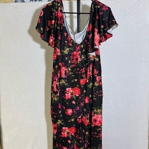 Stunning Black Floral 5X Jumpsuit with Flutter Sleeves